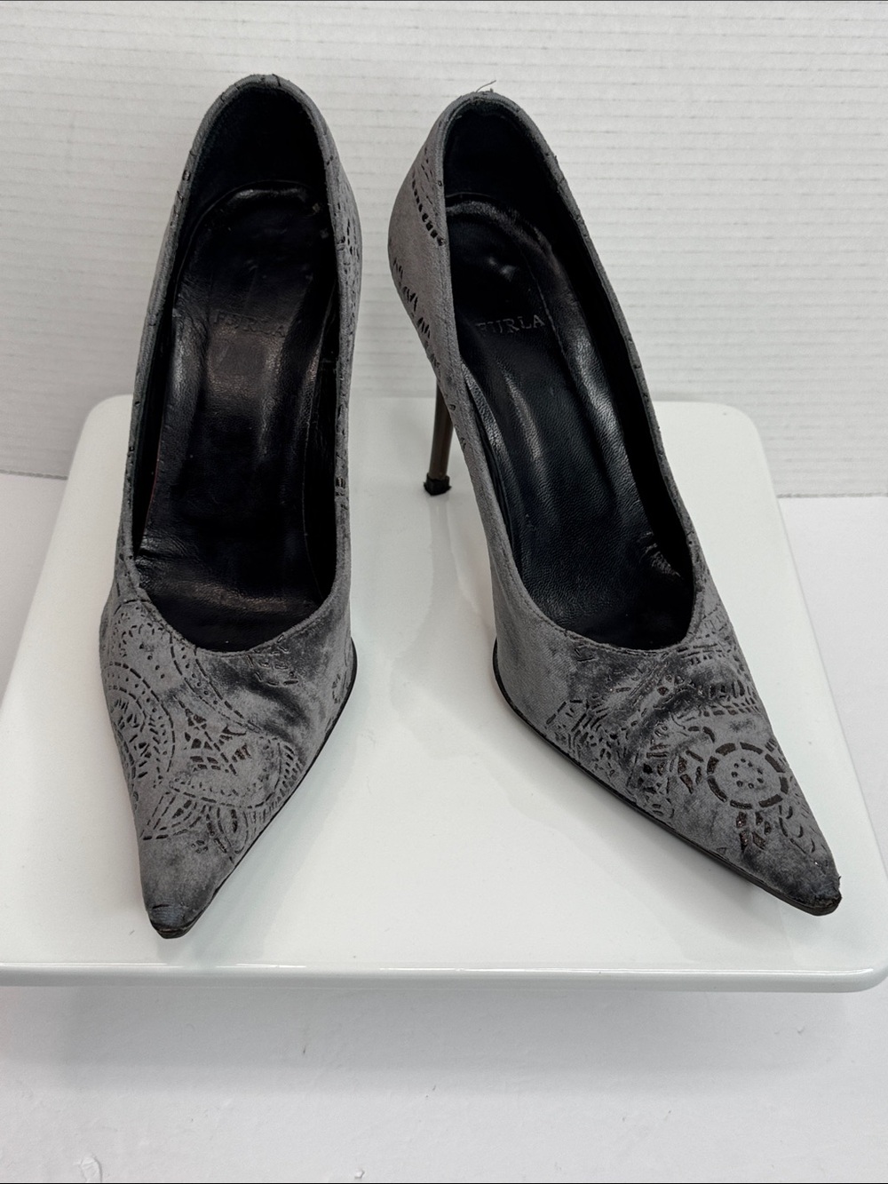 Furla Gray Laser-Cut Pointed-Toe Pumps- Ladies EU 39